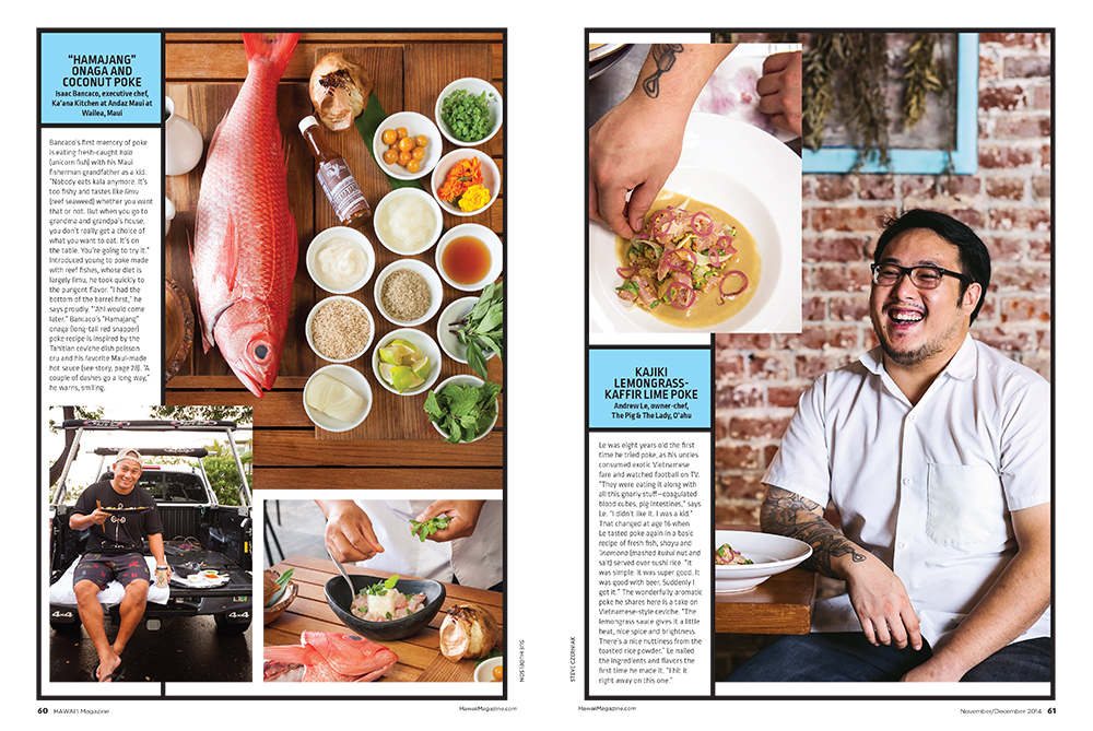 Isaac Bancaco, executive chef, Ka‘ana Kitchen at Andaz Maui at Wailea, Maui. Photos: Sue Hudelson // Andrew Le, owner-chef, The Pig & The Lady, O‘ahu. Photos: Steve Czerniak