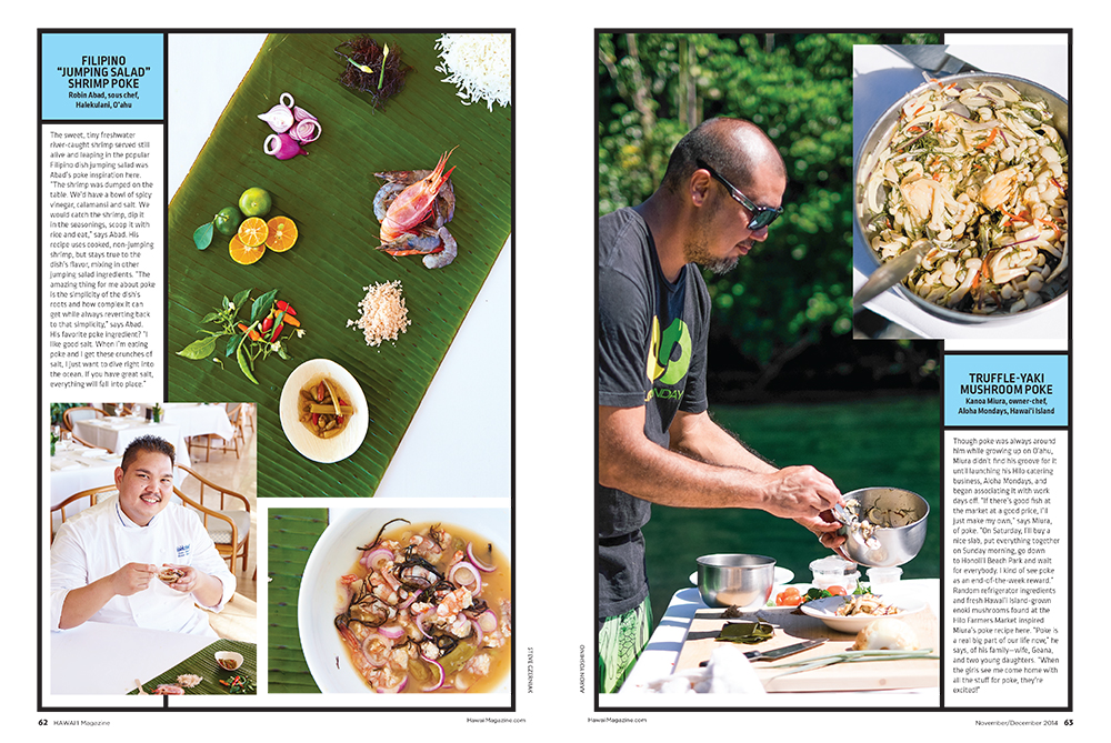 Robin Abad, sous chef, Halekulani, O‘ahu. Photos: Steve Czerniak // Kanoa Miura, owner-chef, Aloha Mondays, Hawai‘i Island. Photos: Aaron Yoshino
